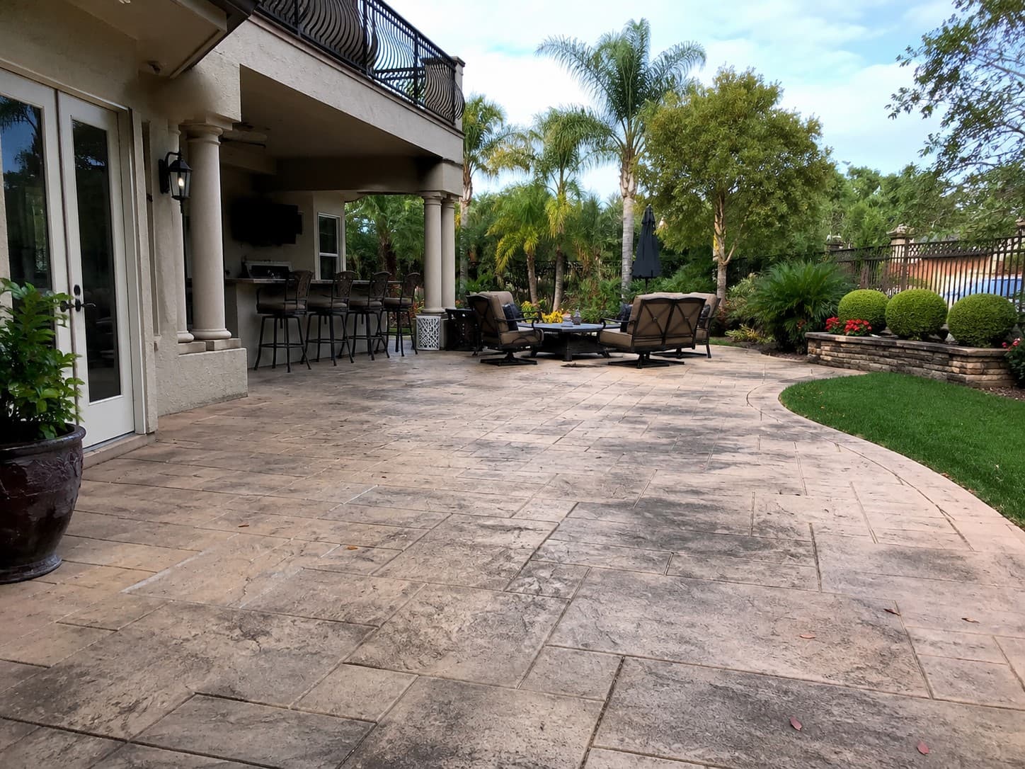 Dirty patio before Washwell pressure washing